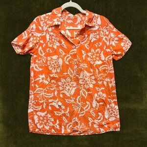 🍊True Vintage 70s Groovy Orange Flower Power Smock Top 🍊— Modern Large